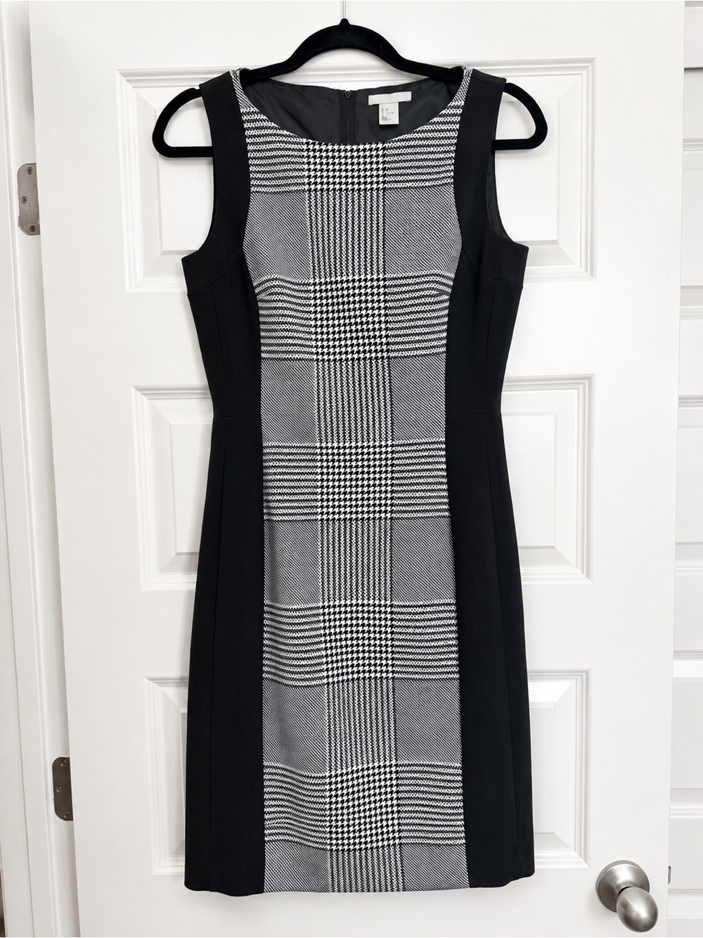 H&M Black & White Plaid Houndstooth Sheath Dress Size 6